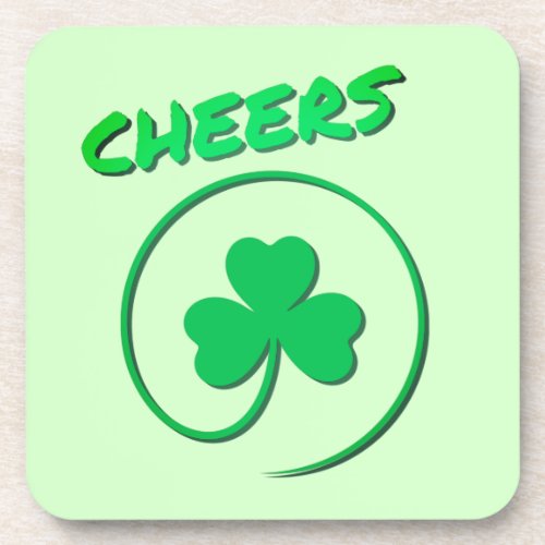 Cheers Clover Shamrock Irish Green St Patricks Day Beverage Coaster