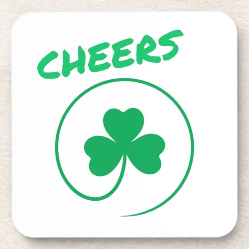 Cheers Clover Shamrock Irish Green St Patricks Day Beverage Coaster