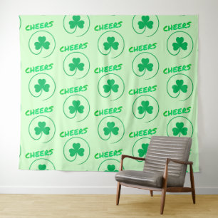 Cheers Clover Shamrock Irish Green St Patricks Day Tapestry