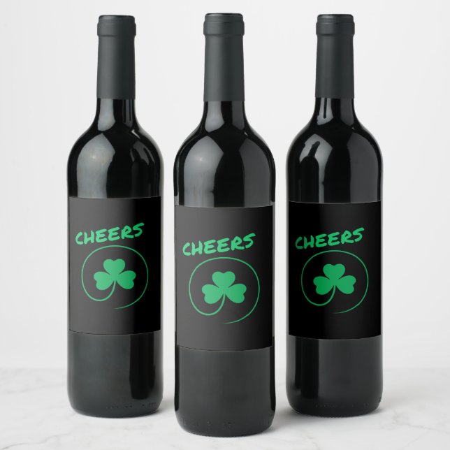 Cheers, Clover, Shamrock, Irish Green, St Patricks Wine Label (Bottles)