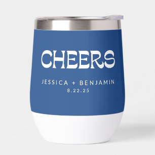 Cheers Cobalt Blue Personalized Wedding Favor Thermal Wine Tumbler