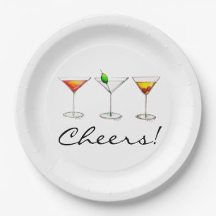 Cheers! Cocktails Martini Cosmo Manhattan Drinks Paper Plates