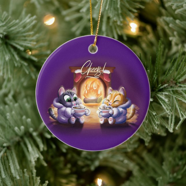 CHEERS! COCOA CATS by Jeff Willis Art Ceramic Ornament (Tree)