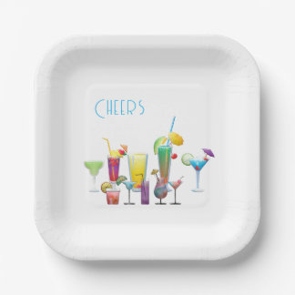 Cheers, Colorful Cocktails Fun Paper Plates