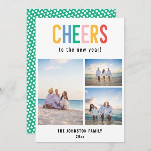 CHEERS Colorful New Years Photo Holiday Card