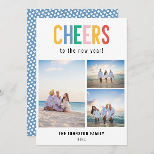 CHEERS Colorful New Years Photo Holiday Card