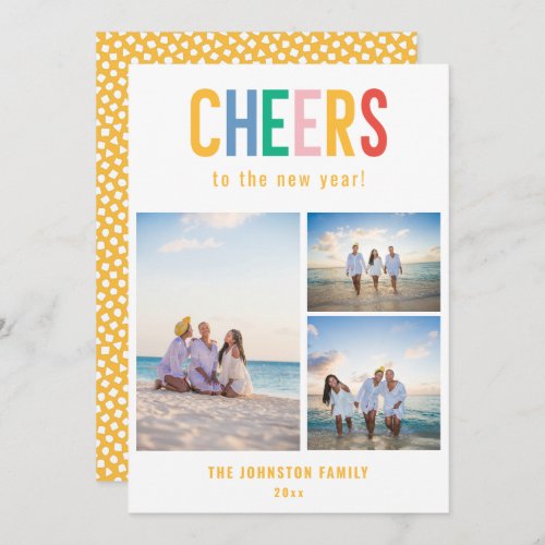 CHEERS Colorful New Years Photo Holiday Card