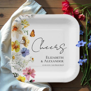 Cheers Colorful Wildflower Boho Wedding Paper Plates