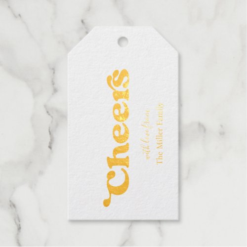 Cheers Confetti Modern Typography Wine Bottle  Foil Gift Tags