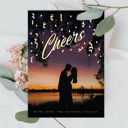 Cheers Confetti to the New Year Photo Foil Holiday Card
