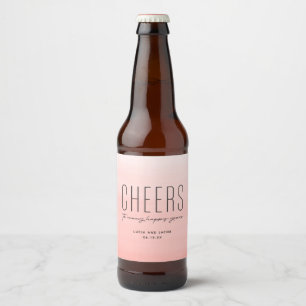 Cheers coral watercolor destination wedding beer bottle label