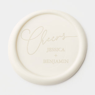 Cheers Couple Names Ivory Elegant Wedding Custom Wax Seal Sticker