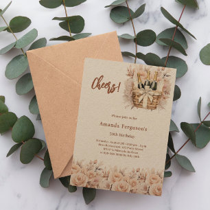Cheers cream roses florals beige craft birthday invitation