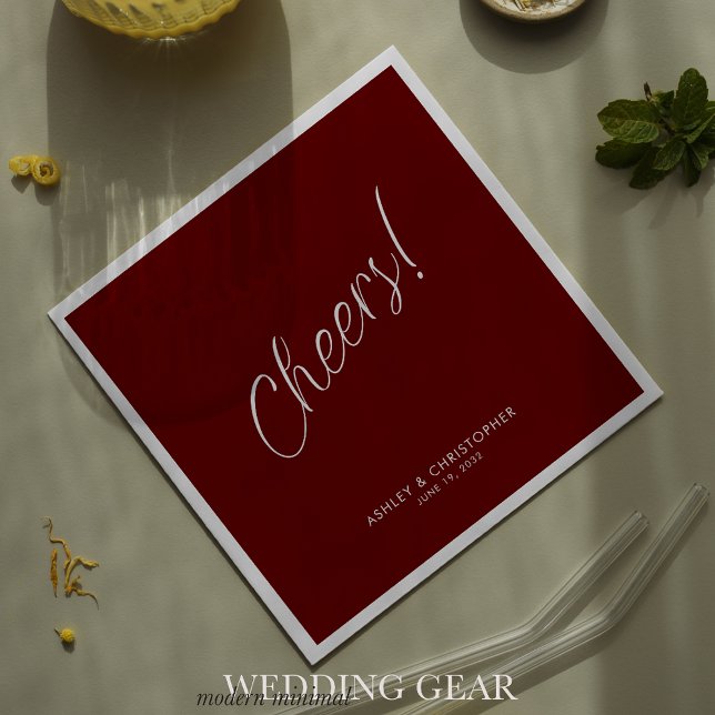 Cheers! Crimson Red Minimal Any Occasion Cocktail Napkins (Creator Uploaded)