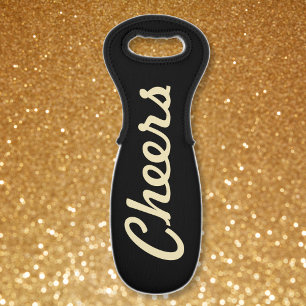 Cheers Custom Black Wine Bottle Gift Tote Bag
