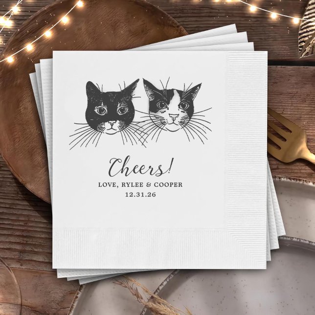 Cheers Custom Cat Drawn Cocktail Napkins Wedding (Creator Uploaded)