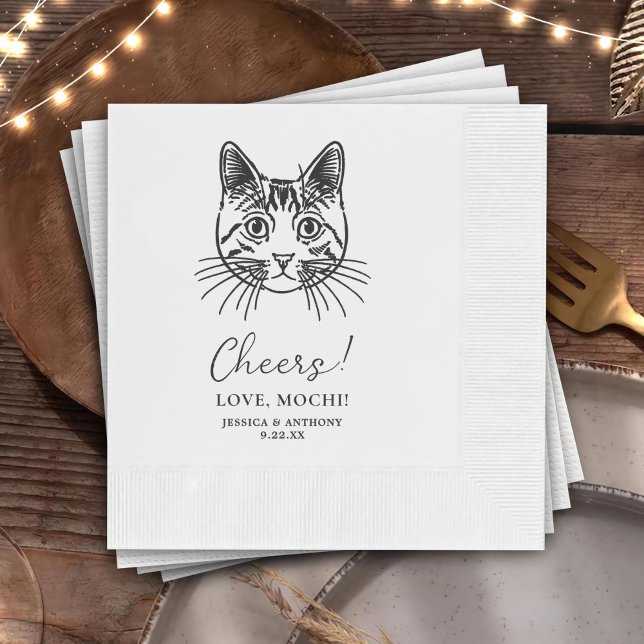 Cheers Custom Cat Drawn Cocktail Napkins Wedding (Creator Uploaded)