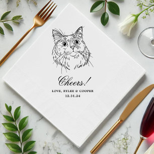 Cheers Custom Cat Drawn Cocktail Napkins Wedding