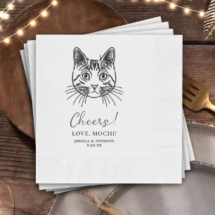 Cheers Custom Cat Hand Drawing Wedding Napkins