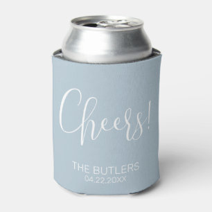 Cheers! Custom Dusty Blue Wedding Can Cooler
