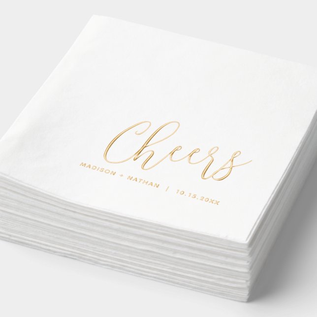 Cheers custom name and event date simple modern foil napkins (Detail)