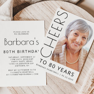 Cheers Custom Photo 80th Birthday Party Invitation