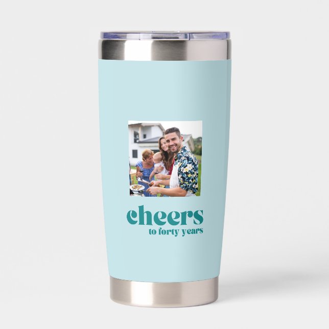 Cheers, custom photo, green 40th birthday insulated tumbler (Front)