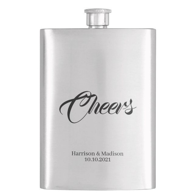 Cheers custom script elegant chic Wedding favors Flask (Front)