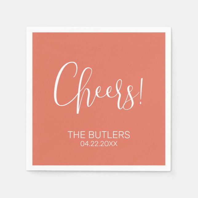 Cheers! Custom Terracotta Wedding Napkins (Front)