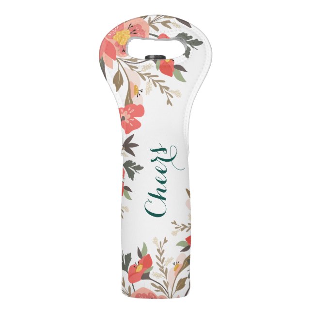 Cheers Custom Text Colorful Flower Bouquet Wine Bag (Front)