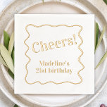 "Cheers" customizable message wavy border party Foil Napkins<br><div class="desc">Add a touch of fun & whimsy to your special occasion with these customizable foil party napkins, featuring a hand drawn baby frame. Available in gold, silver, or rose gold foil - these unique napkins are perfect for weddings, engagement parties, birthdays, and more! The napkins are customizable with a personalized...</div>