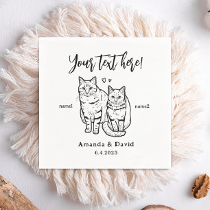 Cheers Cute 2 Cats Drawing Personalized Pet Napkins