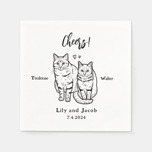 Cheers Cute 2 Cats Drawing Personalized Pet Napkins