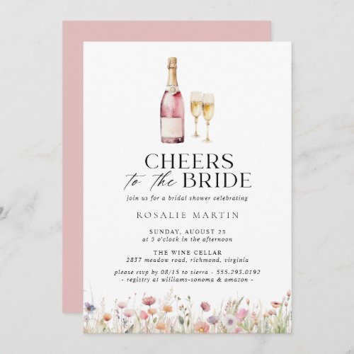 Cheers  Cute Girly Pink Champagne Bridal Shower Invitation