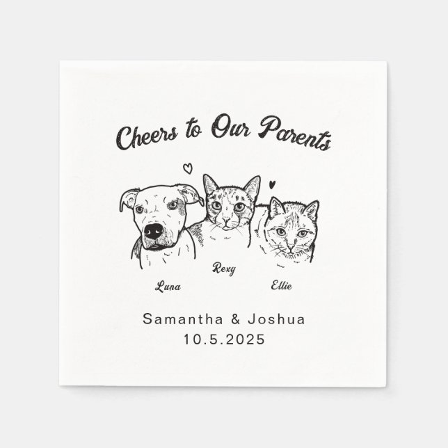 Cheers Cute Simple 3 Pet Dog Cat Wedding  Napkins (Front)