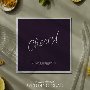 Cheers! Dark Purple Minimal Any Occasion Cocktail Napkins