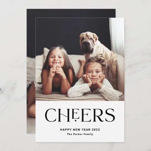 Cheers  Decorative Text Happy New Year Two Photo Holiday Card