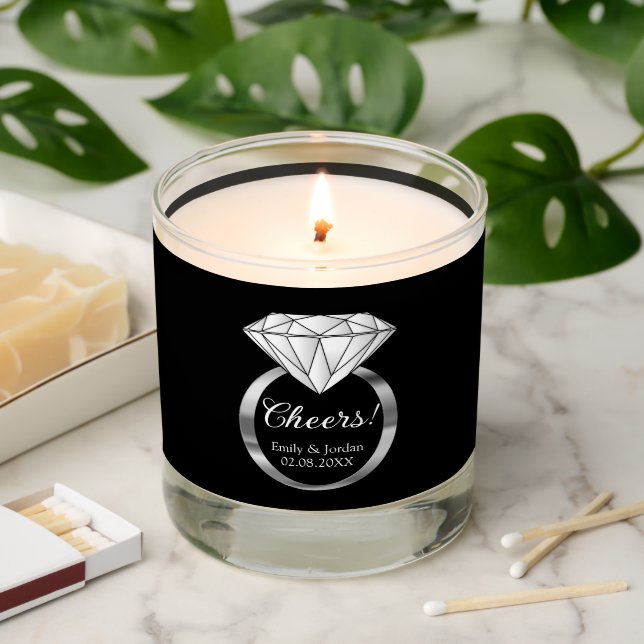 Cheers Diamond Wedding Ring Custom Text Black Scented Candle (Lit)