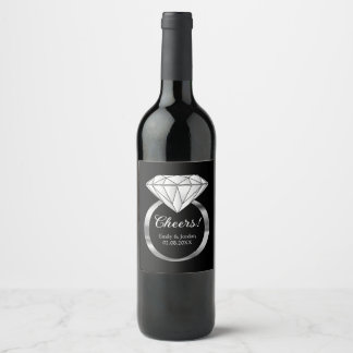 Cheers Diamond Wedding Ring Custom Text Black Wine Label