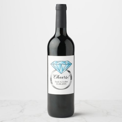 Cheers Diamond Wedding Ring Custom Text Wine Label