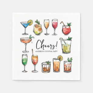 Cheers Doodle Drawing Holiday Cocktail Party Napkins