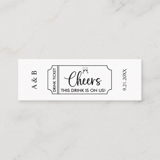 Customizable Cheers Drink On Us Wedding Drink Ticket