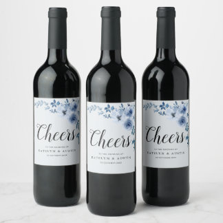CHEERS | dusty blue floral wedding Wine Label