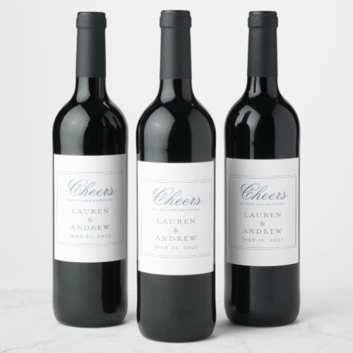 Cheers Dusty Blue Modern Minimalist Wedding Wine Label