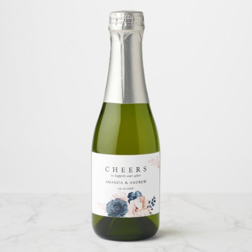 Cheers Dusty Blue Pink Floral Wedding Modern Sparkling Wine Label