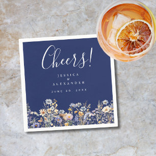 Cheers Dusty Blue Wildflowers Elegant Navy Wedding Napkins