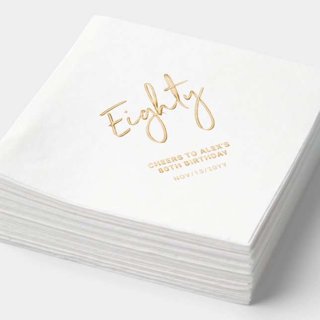 Cheers Eighty | Modern Adult 80th Birthday Party Foil Napkins (Detail)