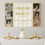 Cheers Eighty Years Photo Collage 80th Birthday Banner<br><div class="desc">Celebrate a lifetime of memories with this custom 'Cheers to 80 Years' birthday banner! This banner showcases 6 cherished photos of the birthday honoree, tracing their incredible journey through the decades. Elegant palette in gold and cream with trendy striped background. It's the perfect way to create a stunning focal point,...</div>