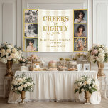 Cheers Eighty Years Photo Collage 80th Birthday Banner<br><div class="desc">Celebrate a lifetime of memories with this custom 'Cheers to 80 Years' birthday banner! This banner showcases 6 cherished photos of the birthday honoree, tracing their incredible journey through the decades. Elegant palette in gold and cream with trendy striped background. It's the perfect way to create a stunning focal point,...</div>