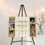 Cheers Eighty Years Photo Collage 80th Birthday Foam Board<br><div class="desc">Celebrate a monumental milestone with this custom gold and cream foam board sign for an 80th birthday party! This sign is more than just decor – it's a vibrant tribute to eight decades of an incredible life. Featuring decorative typography that proudly proclaims "Cheers to eighty years, " it instantly sets...</div>